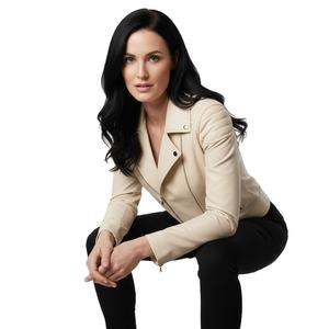 Chaqueta de Motociclista de Cuero Crema para Mujer, Personalizada, al por Mayor, Precio de Fábrica, Estilo Motero Genuino, Abrigo de Moda, Servicio OEM ODM - Product Image 1