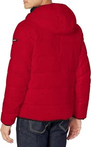 Abrigo de Invierno para Hombre - Chaqueta Acolchada Elástica con Capucha de Sherpa, Rojo Intenso, Talla Grande. - Product Image 5