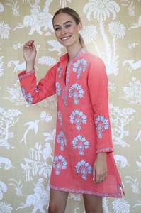 Vestido MIDI de verano de algodón con bordado de flores ucranianas para mujer, Vestido corto de manga larga, túnica corta bordada - Product Image 2