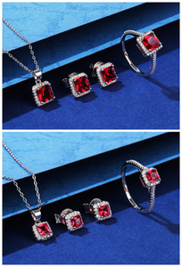Giá Bán Buôn Đồ trang sức <span class=keywords><strong>Ruby</strong></span> <span class=keywords><strong>Set</strong></span> S925 Sterling Sliver phụ nữ đồ trang sức mỹ Zircon Vòng cổ bông tai Nhẫn thời trang đồ trang sức quà tặng - Product Image 2