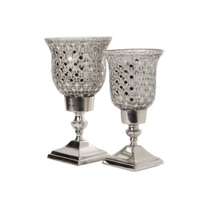 Bougeoir moderne Hurricanes en verre Bougeoir en métal/verre argenté pour la maison et les mariages Décoration d'éclairage de table - Product Image 4