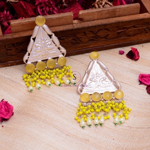 Antique Triangle Shaped Design <b>Silver</b> Oxidized <b>Long</b> <b>Earrings</b> Studded Fashion Dangle <b>Earrings</b> Jewelry for Women and Girls <b>Earring</b> - Product Image 2