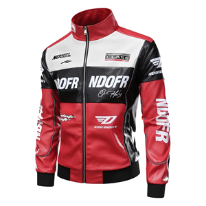 Blouson aviateur en cuir pour homme, style motard, vintage, en cuir véritable et toile, noir, décontracté, léger, avec motif lettres - Product Image 1