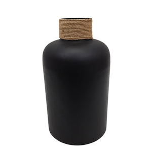 Juego moderno de 3 floreros redondos de hierro y yute, color negro y natural para decoración de jardín y Mesa, diseño personalizado - Product Image 4