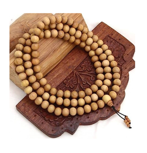 Collier Mala en bois aspect antique Collier Mala en perles de bois Collier pull de prière Collier pendentif coeur étoile à vendre - Product Image 1