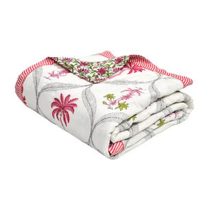 100% Organic Mulmul Cotton <b>Quilt</b> Soft Comfortable Solid Character Pattern Linen Throws <b>Handmade</b> India Modern Style Customizable - Product Image 1