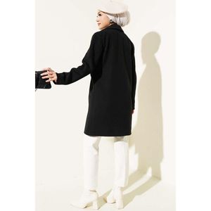 เสื้อโค้ทผ้าแคชเมียร์กระดุมสองแถวปกเสื้อโค้ทซับในสีดำ - Product Image 4