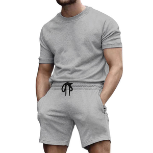 Summer Casual Solid Color Short Sleeve T-shirt Suit Custom Logo <b>Two</b> <b>Piece</b> Sports Shorts Plus Size Men <b>Sets</b> - Product Image 4
