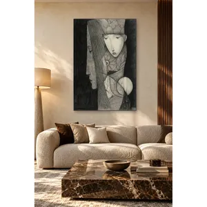 Fida Deux visages de femmes dans l'obscurité, dessin au fusain, impression sur toile - Product Image 2