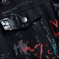Veste en jean pour hommes coupe ample avec lettre imprimée coton foncé Graffiti veste colorée fête rappeur Style bouton poche
