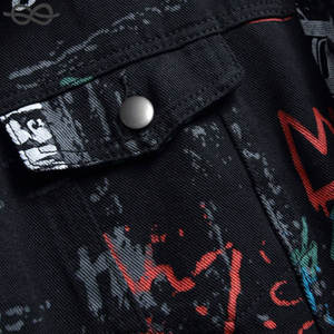 Veste en jean pour hommes coupe ample avec lettre imprimée coton foncé Graffiti veste colorée fête rappeur Style bouton poche - Product Image 5