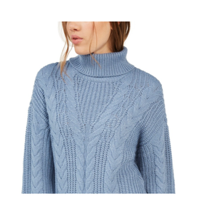 Maglione a Collo Alto in Maglia Intrecciata Traspirante Blu Taglia Media per Donna/Ragazza Crave Fame, Stile Casual Autunno/Inverno con Logo Frontale - Product Image 3