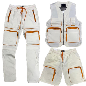 Dos piezas negro bolsillos estilo callejero logotipo personalizado hombres chándal chaqueta y pantalones conjuntos chándal pantalones cortos conjunto hombres - Product Image 2