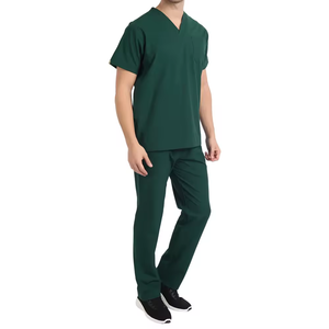 Verano cuello en V verde Color sólido clínica Dental enfermería Hospital Scrubs conjuntos manga corta médico hombres quirúrgico Hospital uniformes - Product Image 3