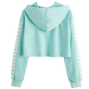 Sweat-shirt à capuche court pour femme, logo sur le devant, décontracté, écologique, imperméable, 100% coton, fermeture éclair, haut de sport - Product Image 2