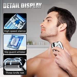 Afeitadora Eléctrica Recargable para Hombre, Portátil, de Láminas Rotatorias, para Uso en Seco/Húmedo, con Pantalla LED, Resistente al Agua IPX7, para Afeitar Barbas y Cuerpo, Lavable - Product Image 6