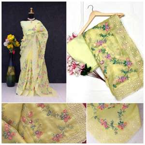 Tissu organza de travail brodé unique Sarees célébrer la mode vêtements indiens pakistanais pour la fête, y compris chemisier embelli - Product Image 1