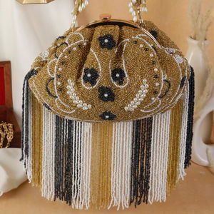 กระเป๋าคลัทช์ปักลายไข่มุกหนังกลับหรูหราสำหรับผู้หญิงแฟชั่นสไตล์อินเดียสำหรับงานแต่งงานตอนเย็น - Product Image 1