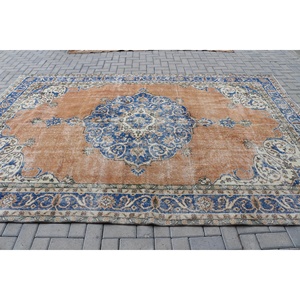 Tapis turc vintage 7,5x11,2 pieds, tapis surdimensionné, tapis en laine bleue - Product Image 3