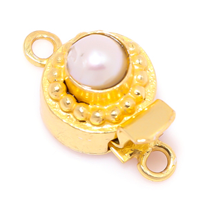 Prem Bhaya perle pierre précieuse 1 2 3 brins boîte ronde fermoir plaqué or 18 carats 21x12mm multi-brins fabrication de bijoux B621-Pearl - Product Image 3