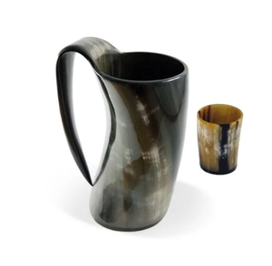 Mug en corne de buffle gravé à la mode au prix le plus bas, couleur naturelle, mug à boire en corne avec poignée - Product Image 3