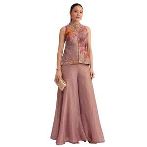 Costume de palazzo brodé de fleurs violettes vente en gros de vêtements ethniques pour femmes OEM usine de vêtements fournisseur en vrac fabricant sur mesure - Product Image 5