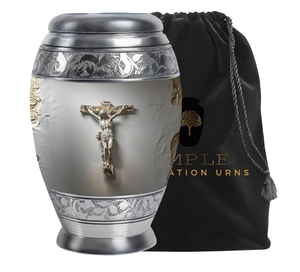 Urna de aluminio artesanal de recuerdo tranquilo, urnas de cremación con diseño grabado cruzado | Revestimiento Meena | Diseño a prueba de fugas - Product Image 1