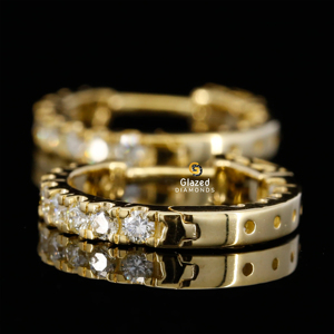 Women's Fashion 10kt Yellow Gold Charm Hoop <b>Earrings</b> with Round Brilliant Cut Lab Grown <b>Diamonds</b> <b>Pearl</b> Main Material Silver - Product Image 3