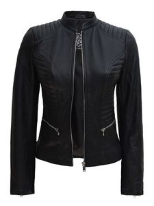 Chaqueta de moto de bombardero informal clásica para mujer, chaqueta de invierno de ganchillo con bordado de cremallera de Color personalizado de piel de oveja de alta calidad - Product Image 2
