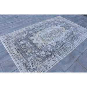 Tapis en laine patchwork gris vintage, avec support en latex écologique, 5,2 x 8,6 pieds - Product Image 3