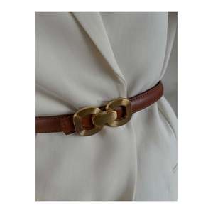 Genuine Domed Leather Double Buckle Women's Trouser <b>Belt</b>, Jacket <b>Belt</b>, Shirt <b>Belt</b>, <b>Dress</b> <b>Belt</b> - Tan - Product Image 1