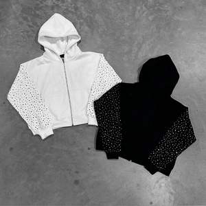 Sweat à capuche personnalisé pour hommes 100% coton épais Full Zip brodé Rhinestone Oversize imprimé doublure imperméable OEM fourni - Product Image 1