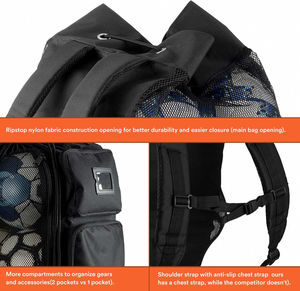 Sac de balle d'équipement de maille de basket-ball robuste avec bandoulière avec poches avant pour les accessoires de sport d'entraînement - Product Image 6