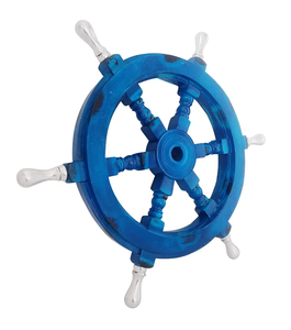 Timón de Barco de Madera Maciza Natural Pulida de Alta Calidad, Decoración Náutica para Pared, Decoración de Barco, Regalo de Navidad para el Hogar de Playa Azul - Product Image 5