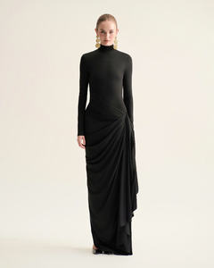 Lyra élégante robe d'été longue au sol pour femme col roulé drapé extensible avec taille empire Services ODM fabriqués au Vietnam - Product Image 4