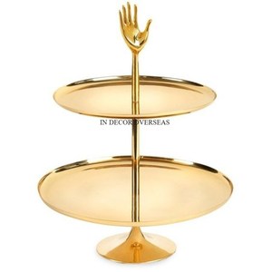 แท่นวางเค้กสีทองและสีขาว3ชั้นดีไซน์เนอร์มีเอกลักษณ์ทันสมัยแบบใหม่ล่าสุดจากอินเดีย - Product Image 5