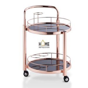 Luxury Wholesale <b>Black</b> Color Glass Metal With Brown Color Border Luxury Fancy Serving <b>Trolley</b> - Product Image 4