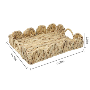Farmhouse Style Water Hyacinth Scalloped <b>Kitchen</b> Storage Tray <b>Decorative</b> Serving Tray <b>for</b> Vanity, Bedroom, Living Room - Product Image 3