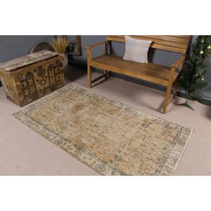 3.4x6.3 ft Vintage Rug, <b>Brown</b> Check Turkish Rug <b>Wool</b> - Product Image 2