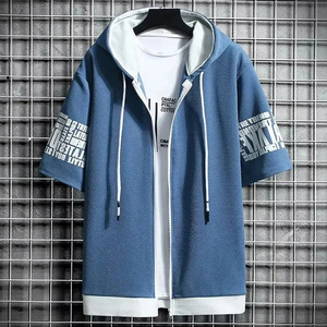 Sudadera con capucha de manga larga con cremallera para hombre, ropa de calle, sudadera con capucha de lana suave con cordones mezclados - Product Image 5