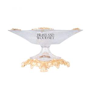 Luxury golden brass and crystal square decorative bowl with ornate carved base and elegant <b>corner</b> details for classic interiors - Product Image 3