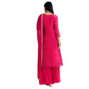 Costume Palazzo Bandhani Chinon rose Vente en gros de vêtements ethniques pour femmes Mode personnalisée Usine Fournisseur en vrac Tenue de festival - Product Image 5