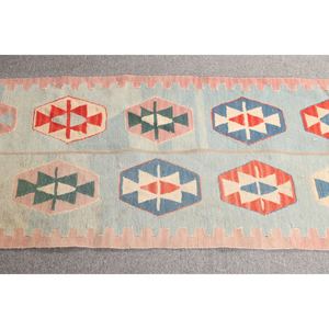 Alfombra Turca Vintage de 2.1x6 pies, Alfombra de Pasillo, Alfombra de Lana Azul Kilim - Product Image 3