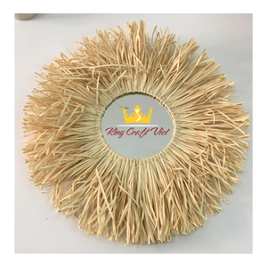 Espejo colgante de pared tejido de mimbre decorativo de tendencia caliente, venta al por mayor Natural, espejos montados en la pared de algas marinas tejidas a mano de ratán de paja - Product Image 1