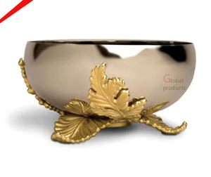 Cuenco de servicio de metal con acabado dorado y diseño de hoja superventas 2025 con soporte para hoteles - Product Image 3