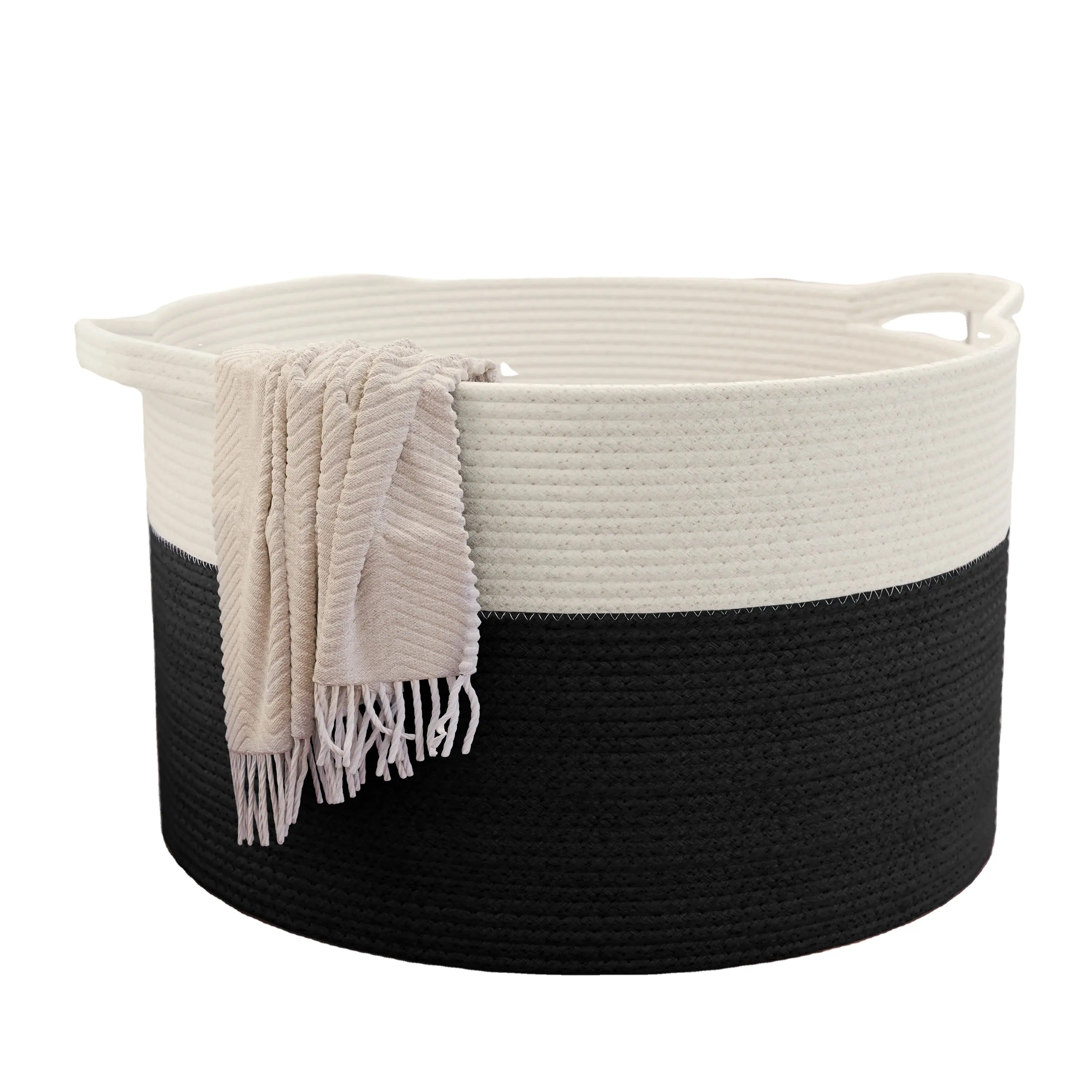 Ultimate Look dokuma pamuk halat sepet beyaz ve siyah renk pamuk halat sepetleri ile giysi ve oyuncak depolama sepeti
