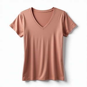 Camiseta rosa con cuello en V para mujer, camiseta ajustada suave y ligera, tela elástica transpirable cómoda para uso diario informal - Product Image 1