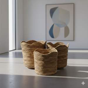 Juego de 3 cestas MAWAR hechas a mano con corteza de banano - Product Image 3