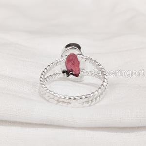 เครื่องประดับหินหยาบสำหรับผู้หญิงแหวนพลอยทับทิมธรรมชาติเครื่องประดับอัญมณีบิดเกลียวสองเส้น925แหวนเงินสเตอร์ลิง - Product Image 6