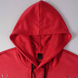 Sudadera con Capucha Roja para Hombre, de Algodón Antiarrugas, con Bolsillo, Talla Grande, Corte Regular, Tejida, Color Sólido, Informal, para Otoño - Product Image 3